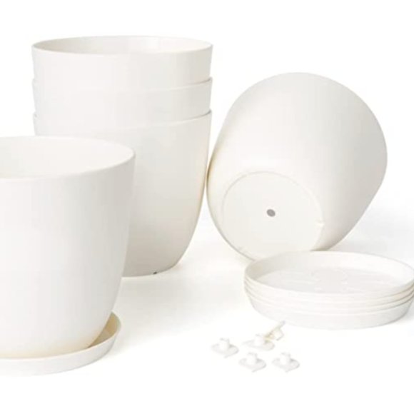 6.5" Plastic Plant Pots for Plants with Saucers, Indoor Set of 5 🤩🤩🤩🤩🤩 - Picture 2 of 2